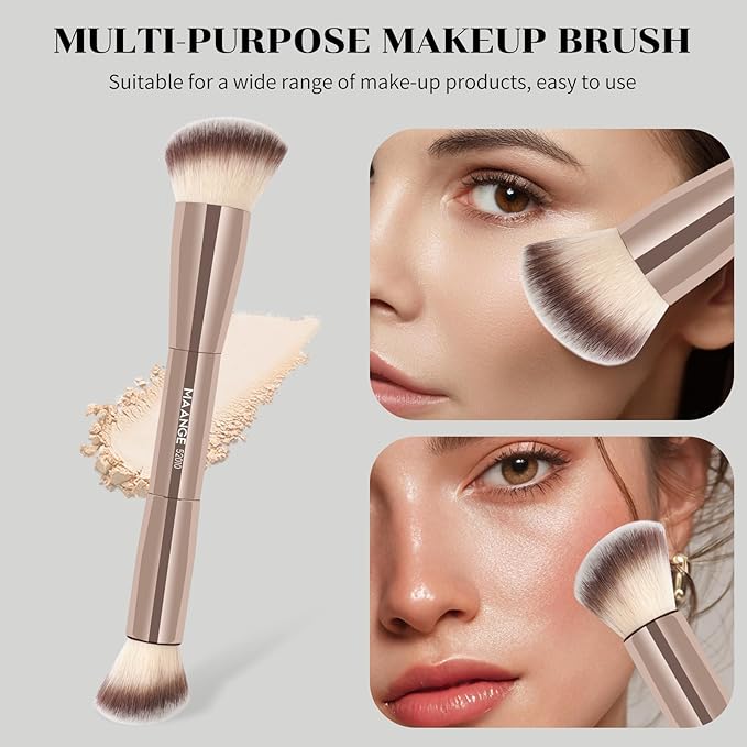 MAANGE 7pcs Makeup Brush Set Double Sided Kabuki Makeup Brushes Contour Brush for Foundation Liquid Powder Concealer Cream Cosmetics Bronzer Blending Blush Buffing Makeup Tools (Gold)-GlimoraGlow