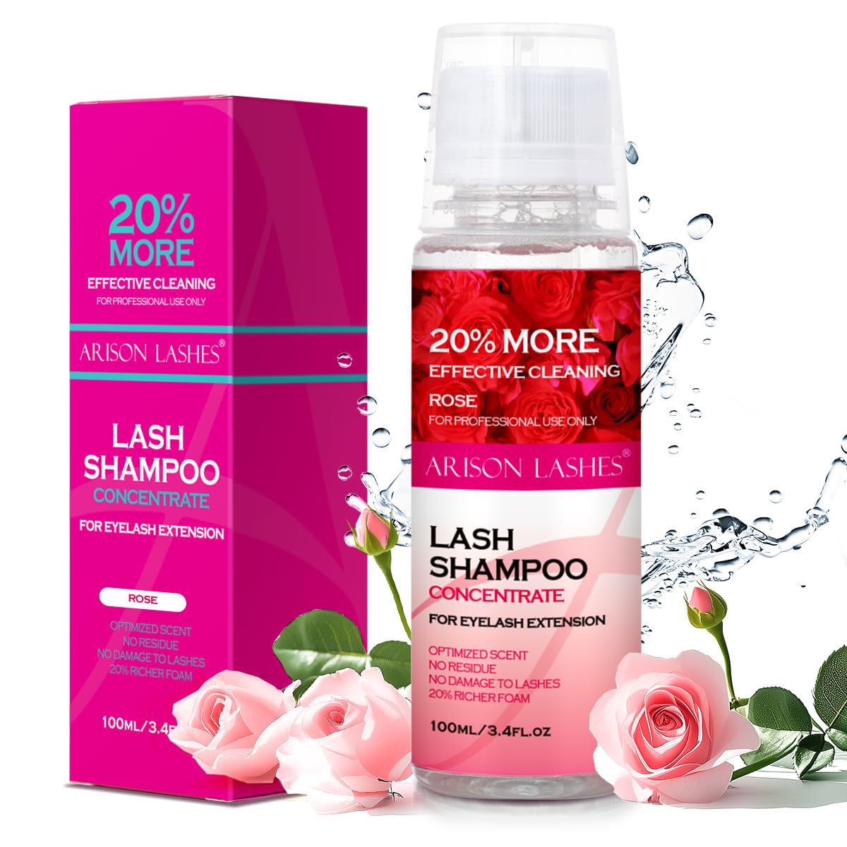 ARISON LASHES Lash Shampoo Concentrate for Lash Extensions 100ML Eyelash Cleanser Concentrate Oil-Free Eyelash Extension Shampoo with Salon Home Care(Rose)-GlimoraGlow