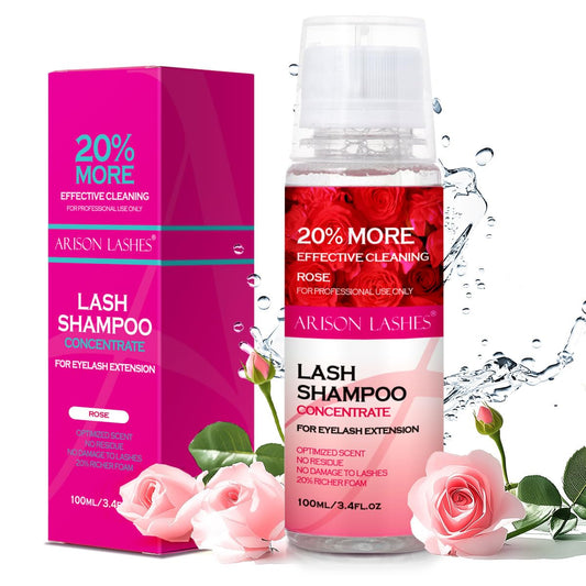 ARISON LASHES Lash Shampoo Concentrate for Lash Extensions 100ML Eyelash Cleanser Concentrate Oil-Free Eyelash Extension Shampoo with Salon Home Care(Rose)-GlimoraGlow