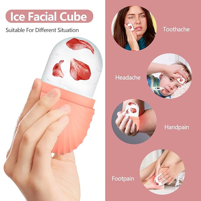 Ice Roller for Face and Eye, Silicone Ice Facial Roller Ice Holder, Face Ice Mold Skin Care, Face Icers Reusable Ice Cube Roller for Shrink Pores Anti Wrinkle Reduce Puffiness, Pink-GlimoraGlow