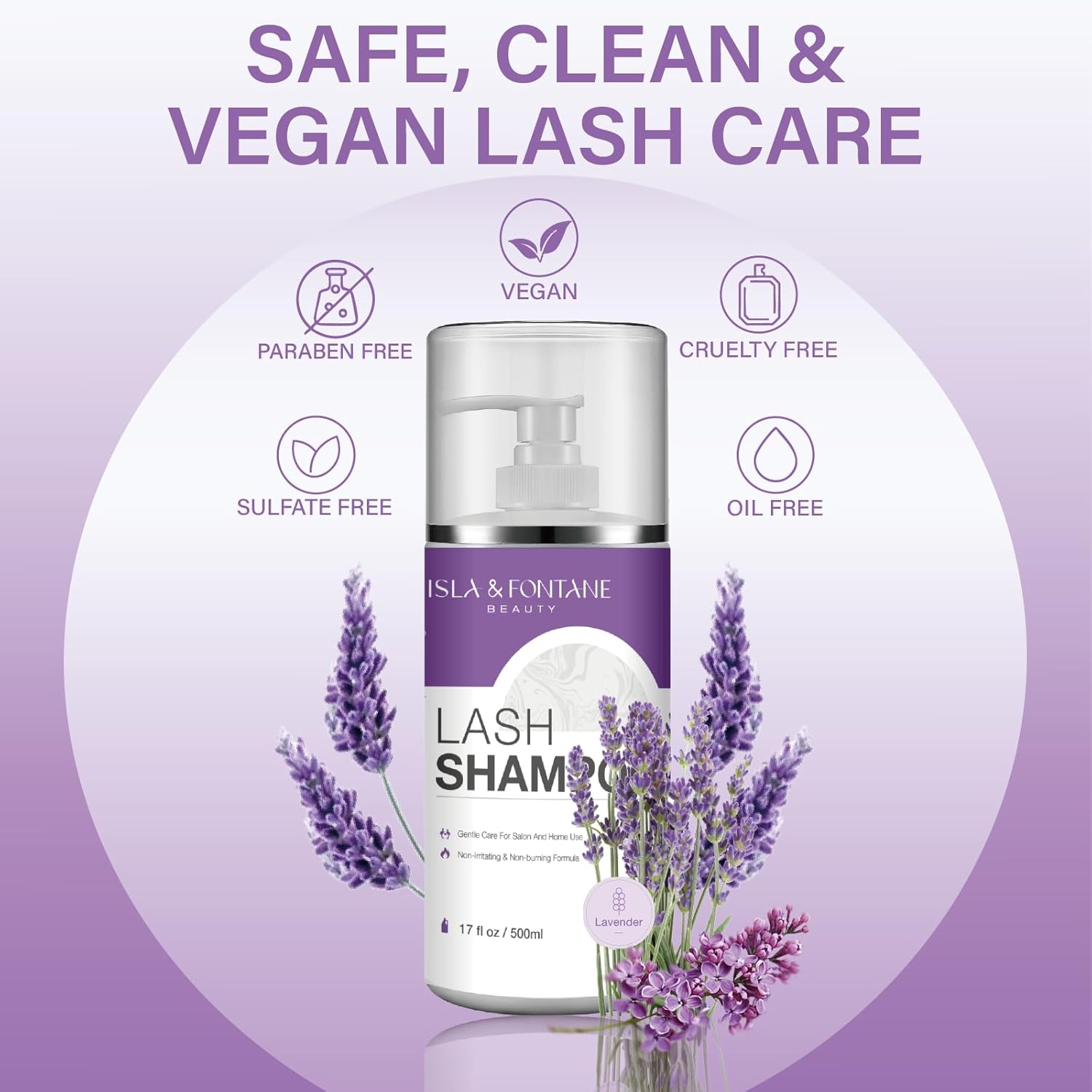 ISLA & FONTANE Lash Shampoo Bulk – Multi-Scent Series – 17 fl oz / 500ml | Gentle Eyelash Cleanser for Lash Extensions | Non-Irritating | Professional Lash Bath Foam For Salon And Home Use (Lavender)-GlimoraGlow