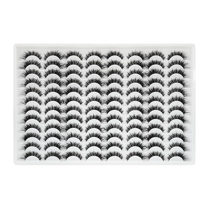 False Eyelashes 48 Pairs Faux Mink Lashes 14mm Wispy Lashes 3D Fluffy Cat Eye Lashes Pack Bulk Wholesale Strip Lashes(style 48-040)-GlimoraGlow