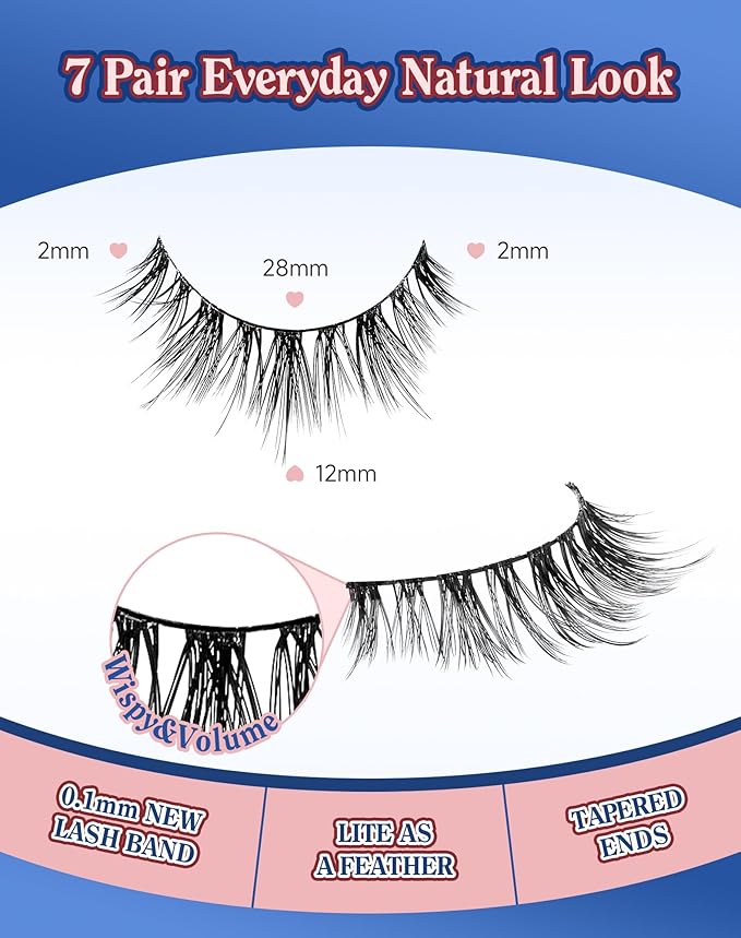Natural Lashes Wispy Lashes Everyday Natural Look Flared Eyelashes False Eye Lashes Soft Fluffy Lashes False Eyelashes 7 Pairs D20-GlimoraGlow