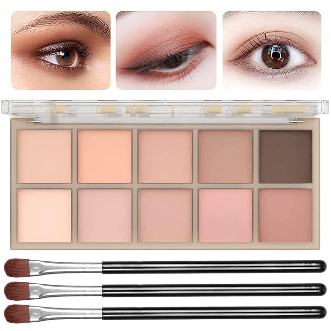 10 Colors Eyeshadow Palette Matte Naked Eye Shadow Makeup,High Pigmented, Naturing-Looking, Ultra-Blendable,Long Lasting High Pigment Nude Eyeshadow with 3 Eyeshadow Brush(Milk Tea)-GlimoraGlow