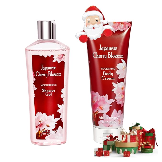 Japanese Cherry Blossom Shower Gel and Body Cream Set - Nourishing and Moisturizing Daily Skincare - 8 fl.oz / 236mL Each, Christmas Gifts for Her and Him (Japanese Cherry Blossom)-GlimoraGlow