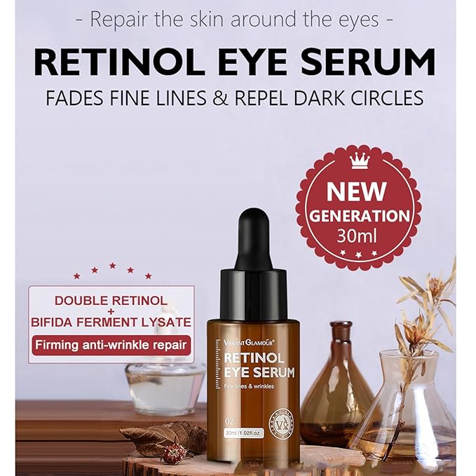 Retinol Eye Serum Anti Aging Under Eye Cream Visibly Reduces Wrinkles Fine Lines in 4-8 Weeks - Tightening Firming with Double Retinol 30ml-GlimoraGlow
