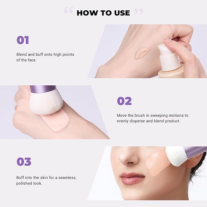 Jessup Professional Foundation Brush for Liquid, Cream and Powder, Large Dense Face Makeup Brush for Natural Flawless Finish, Luxury Purple AS004-GlimoraGlow