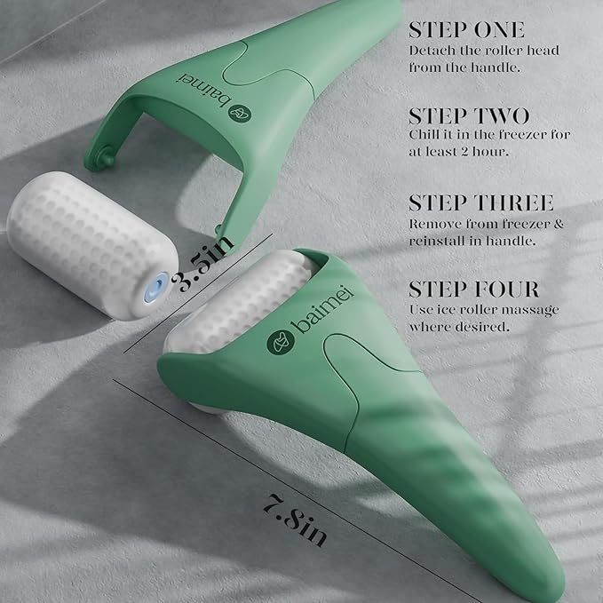 BAIMEI IcyMe Cryotherapy Ice Roller and Gua Sha Facial Tools Reduces Puffiness Migraine Pain Relief, Skin Care Tools for Face Massager Self Care Gift for Men Women - Green-GlimoraGlow
