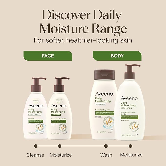 Aveeno Daily Moisturizing Face Lotion with Soothing Prebiotic Oat, Gentle Lotion Nourishes Normal to Dry Skin With Moisture, Sensitive Skin, Fragrance-Free, 12 fl. oz-GlimoraGlow