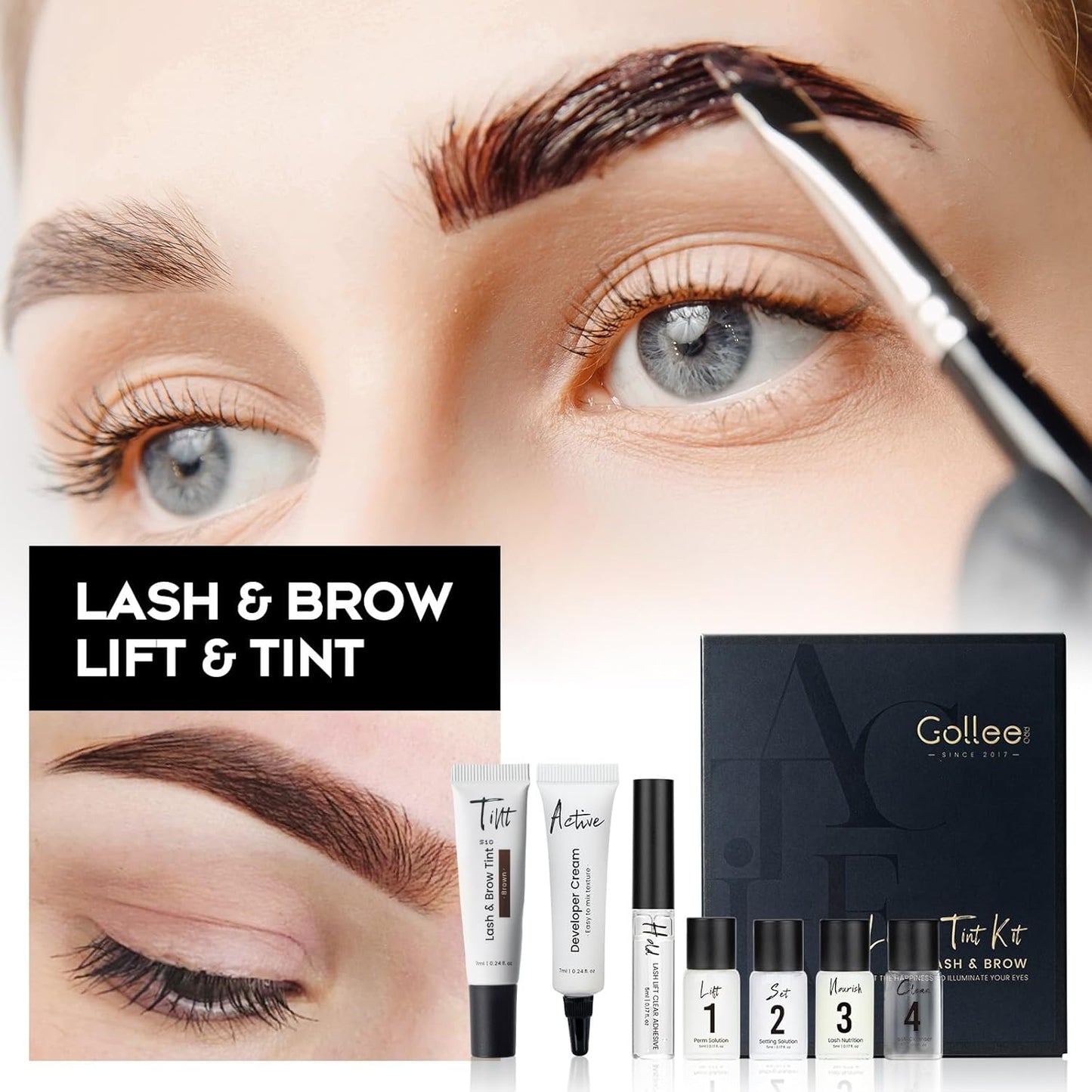 Lash Lift Kit 4 in 1 Brow Lamination Kit, Professional Eyelash Perm Kit for Beginner Salon Quality at Home with Long-Lasting Natural Brown Color-GlimoraGlow