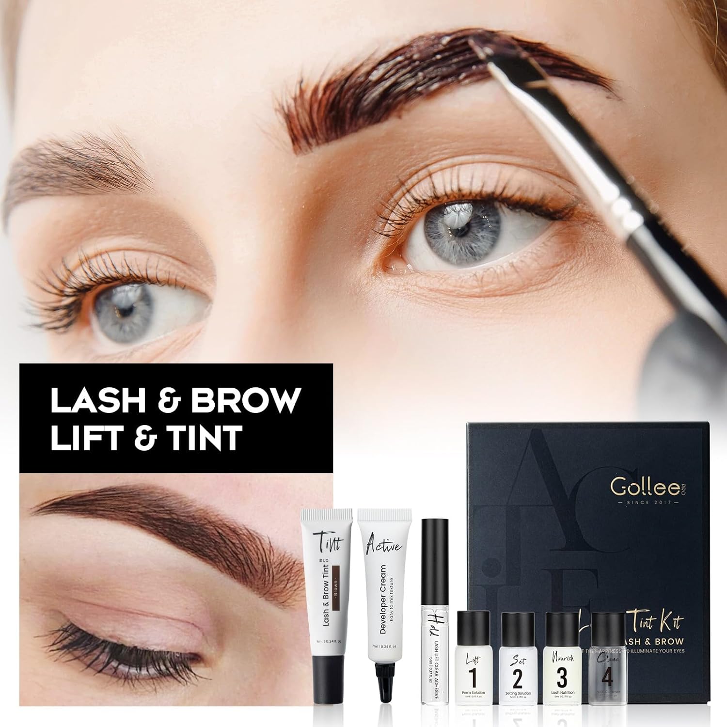 Lash Lift Kit 4 in 1 Brow Lamination Kit, Professional Eyelash Perm Kit for Beginner Salon Quality at Home with Long-Lasting Natural Brown Color-GlimoraGlow