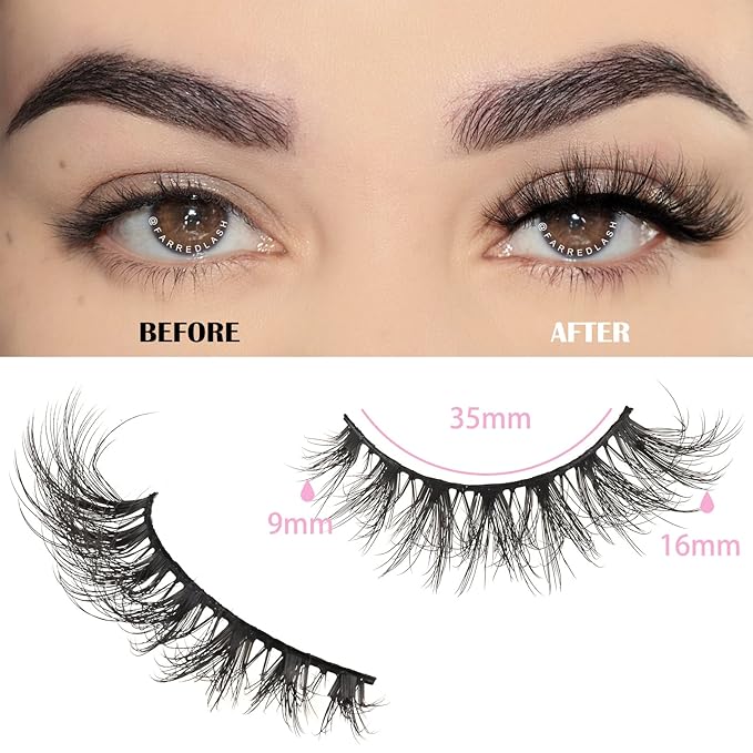 FARRED Lashes Natural Eyelashes Wispy Cat Eye False Lashes Fluffy Fake Eyelash Natural Look 14 Pairs Short Faux Mink Strip Eye Lash Pack for MUA and Beginners Daily Makeup (F4 | 9-16mm)-GlimoraGlow