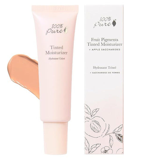 100% PURE Tinted Moisturizer Anti-Aging Face Makeup - Fruit Pigmented Alpine Rose Light to Medium Coverage & Dewy Glow - Lightweight Foundation Fair Skin w/Pink Undertone - Vegan - 1.7 Fl Oz-GlimoraGlow
