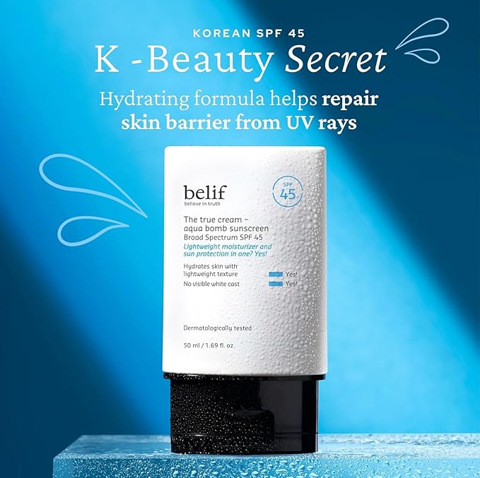 belif Aqua Bomb SPF 45 Hydrating Niacinamide Sunscreen (1.69 fl. oz) - The True Cream PA++++, Daily Broad Spectrum, No White Cast, Weightless & Invisible, Non-Greasy, Korean Skincare-GlimoraGlow