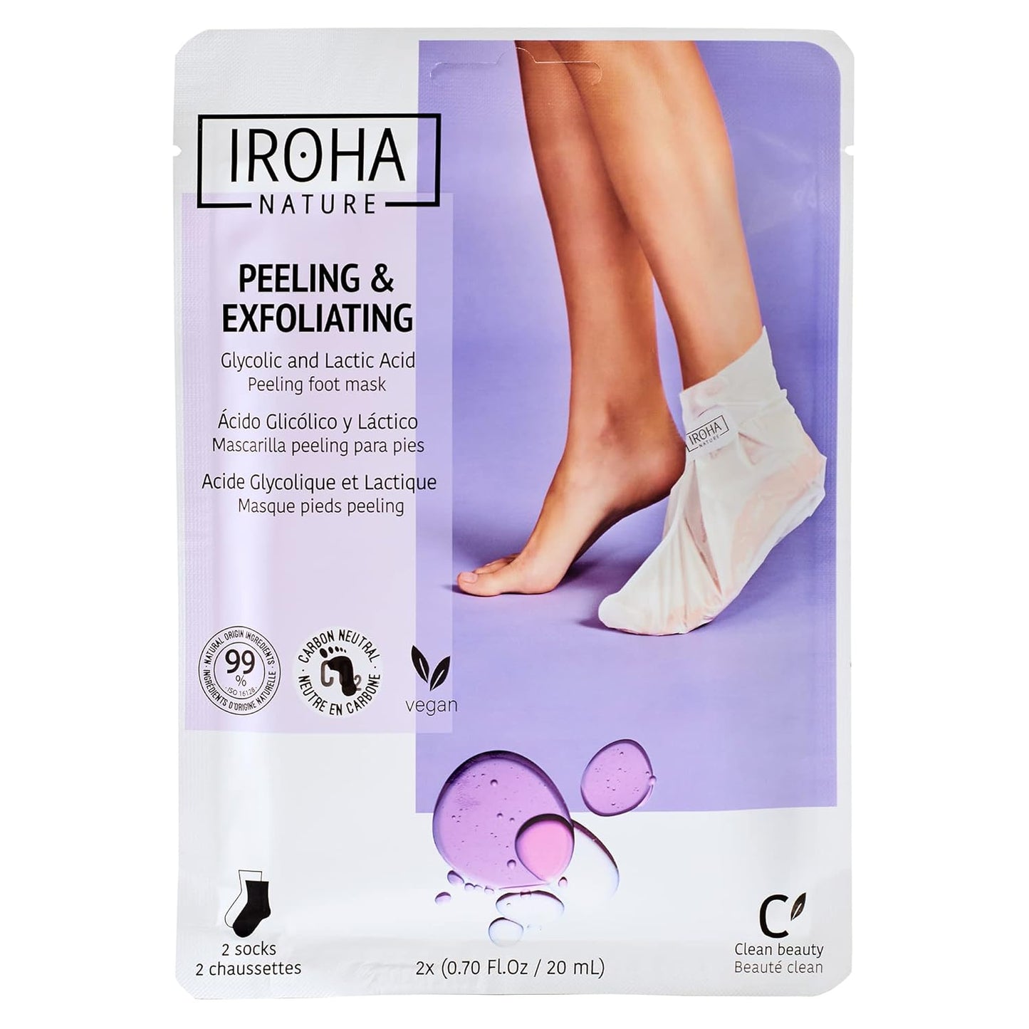 IROHA NATURE Exfoliating Foot Peeling Socks | 1 Pair (1 Use) | With Glycolic, Lactic, Salicylic Acids & Lavender | Intensive Treatment for Callused, Dry & Cracked Feet | Vegan Formula-GlimoraGlow