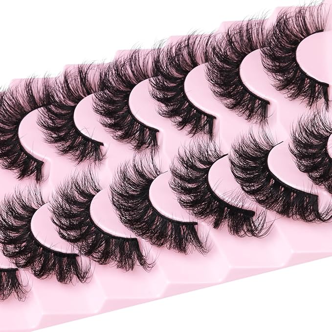 Mink Lashes Fluffy D-Curl False Eyelashes 20mm Long Volume Lashes That Look Like Extensions Cat Eye Fake Lashes Faux Mink Strip Lashes Pack 7 Pairs-GlimoraGlow