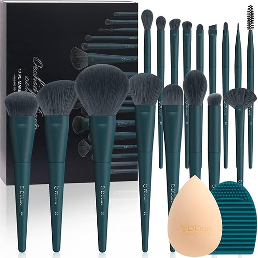 DUcare Makeup Brushes Set 17 Pcs with Brush Cleaning Mat and Makeup Sponge Professional Face Powder Eye Shadow Powder Liquid Cream Kit Gift Box-GlimoraGlow