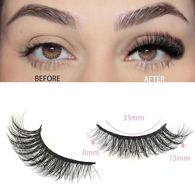 FARRED Natural Lashes Short Eyelashes Wispy False Mink Lash Pack 14 Pair Fluffy Cat Eye Strip Eyelash that Looks Like Extensions Small Fake Lashes for MUA and Beginners Daily Makeup (F14 | 8-15mm)-GlimoraGlow