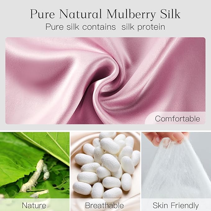 100% Natural Silk Eye Mask for Women Men, Soft Pressureless Cooling Blackout Eye Covers for Sleeping, Large Size Sleep Mask fits All Heads Adjustable, 1PC, Lotus Pink-GlimoraGlow