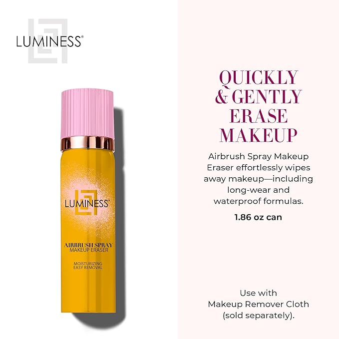 LUMINESS Face & Eye Makeup Remover, Airbrush Spray Makeup Eraser (1.86 fl oz) - Removes Longwear Cosmetics & Waterproof Formulas - Gentle -Make Up Remover for Soft, Smooth, & Hydrated Skin-GlimoraGlow