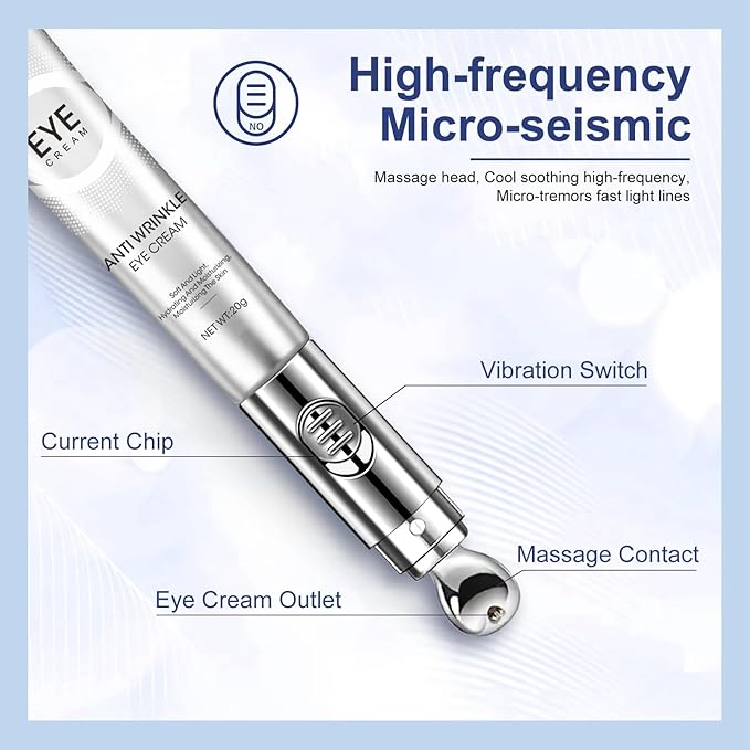 20g Eye Cream with Electric Massage, Moisturizing Anti-Wrinkles Eye Cream, Anti Aging Eye Cream for Dark Circles and Puffiness, Results in 3-4 Weeks to Reduce Fine Lines-GlimoraGlow