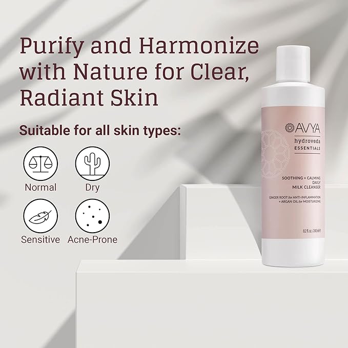 AVYA Hydroveda Essentials Daily Milk Cleanser (8.2oz) - Advanced Ayurvedic Skincare/Removes Makeup and Impurities for Natural Radiance/Ginger Blend Great for Sensitive Skin-GlimoraGlow