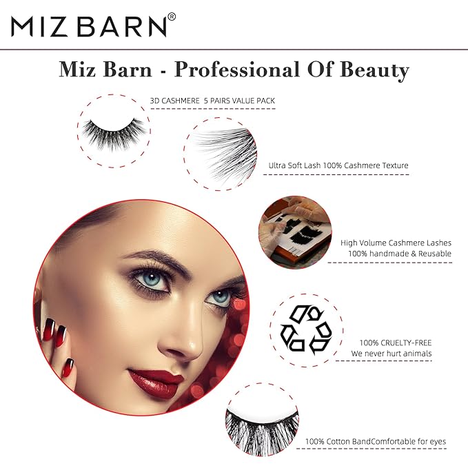 Miz Barn Lashes 5 Pairs Cat Eyes Wispy Lightweight Natural 3D Cashmere Soft Long Extension Eyelashes Pack Handmade Luxurious Volume Fluffy False Eyelashes (CF102)-GlimoraGlow