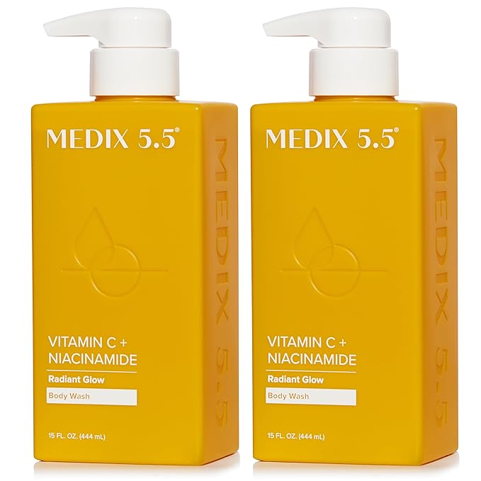 Medix 5.5 Radiant Glow Vitamin C Body Wash W/Niacinamide | Citrus Scented Gentle Body & Face Cleanser For Women, Men, Dry Skin, & Smoother-Looking Skin | Removes Dirt, Oil, & Impurities, 2-Pack-GlimoraGlow