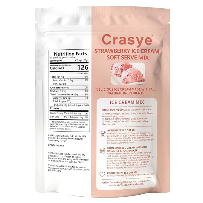 Ice Cream Mix Strawberry Soft Serve Mix Soft Serve Mixes Base Powder Homemade for Ice Cream Maker Machine - 10 Ounce-GlimoraGlow
