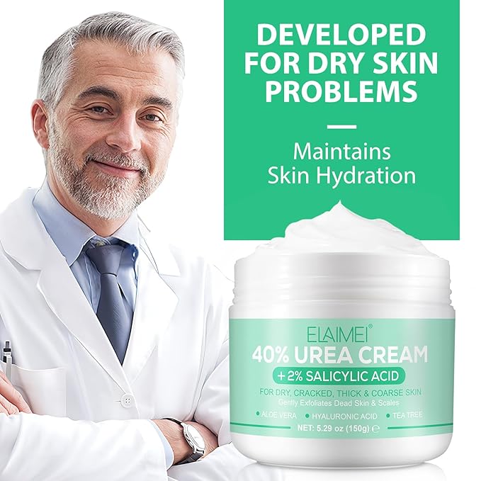 J&H Jasmine&Hyacinth 40% Urea Cream with 2% Salicylic Acid, Aloe, Feet/Heel Cream Moisturizer for Dry Cracked Heel, Knees, Elbows, Hands, Callus Remover, Intensive Hydrating Treatment-5.3 OZ/150 G-GlimoraGlow