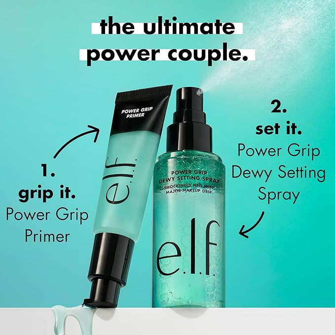 e.l.f. Power Grip Dewy Setting Spray, Ultra Fine Mist Made With Hyaluronic Acid, Grips Makeup For A Hydrated, Dewy Finish, Vegan & Cruelty-Free-GlimoraGlow