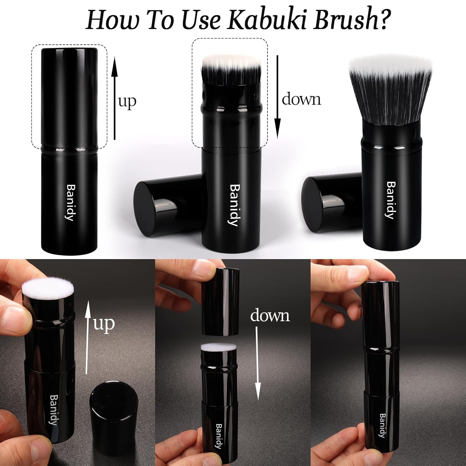 Foundation Makeup Brush Flat Top Kabuki Face Blush Liquid Powder Foundation Brush Retractable Travel Brush for Blending Liquid, Cream or Flawless Powder Cosmetics-GlimoraGlow