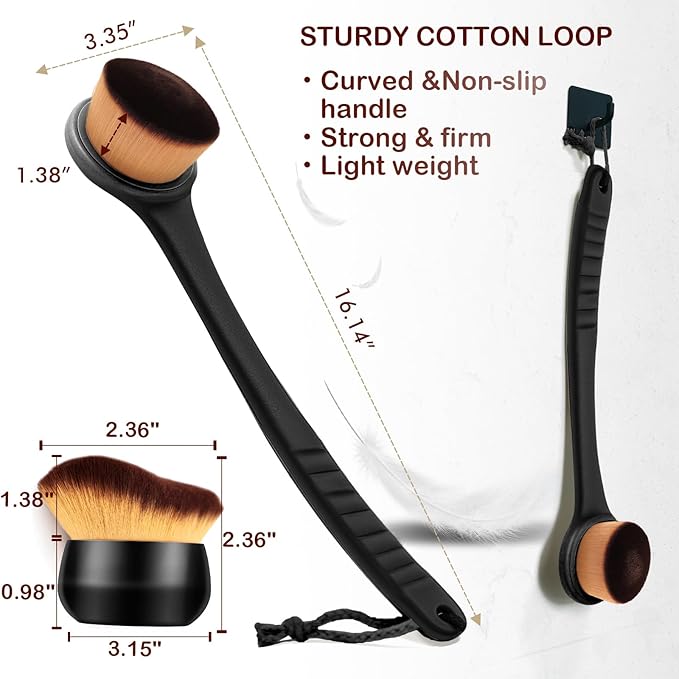 Extra Large Body Makeup Brush For Self Tanner, Sunscreen, Self Tan Back Applicator, Wide-Headed Kabuki Brush for Even& Pretty Lotion Application. Bronzer Blend, Long-Handle Face Leg Brush- Black Set-GlimoraGlow