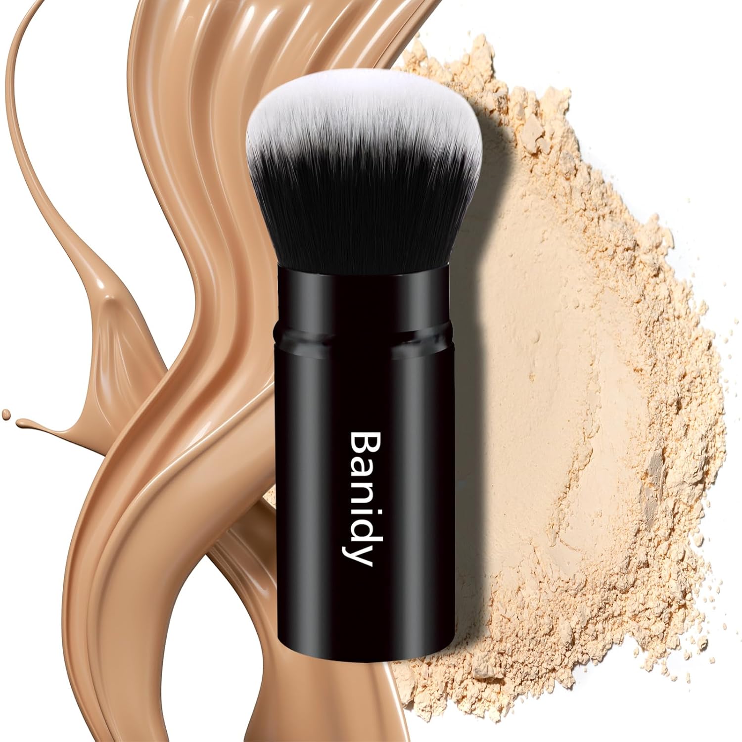 Makeup Brush Kabuki Face Brushes Retractable Travel Blush Brush Portable Flawless for Foundation, Powder Blush, Bronzer, Buffing, Liquid, Cream, Cruelty Free with Cover(Round-Head)-GlimoraGlow