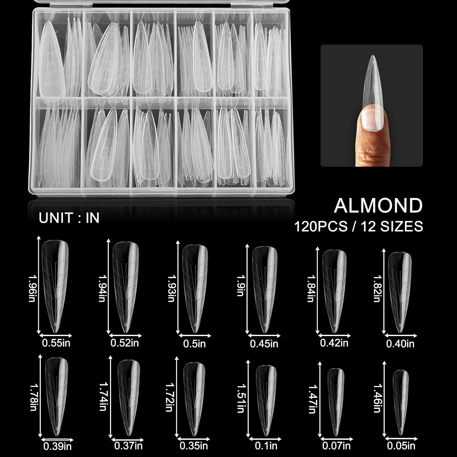 120Pcs Dual Nail Forms,Long Almond Extension Poly nail gel Nail Forms Full Cover Reusable Nail Molds 12 Sizes for Solid Nail Gel Glue Nail Art Design Salon&DIY(Extra Long Almond)-GlimoraGlow