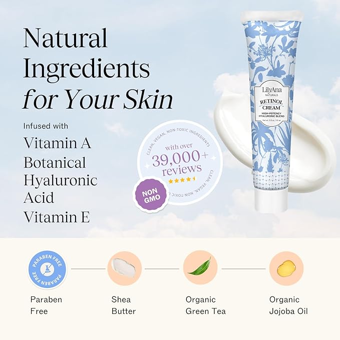 LilyAna Naturals Anti Aging Retinol Face Cream for Women – Wrinkle & Neck Cream for Firming, Retinol Moisturizer for Face with Hyaluronic Acid, Hydrating Night Cream for Fine Lines, Collagen Boost-GlimoraGlow