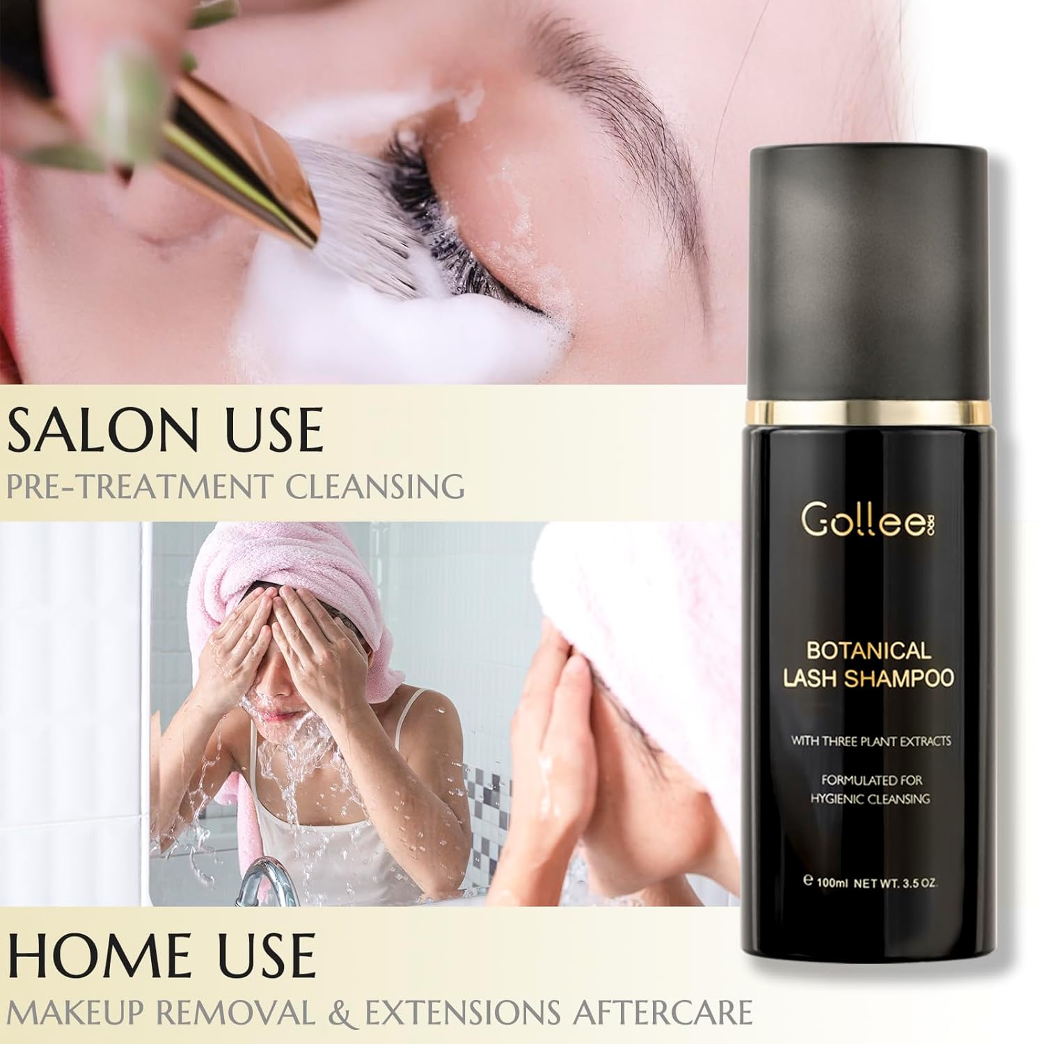 Lash Shampoo -100 ML Eyelash Shampoo Eyelash Extension Cleanser for Lash Extensions with Brush Eyelash Wash for Extensions & Natural Lashes/Paraben & Sulfate Free Safe Makeup Remover-GlimoraGlow