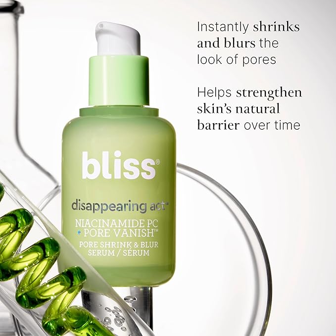 Bliss Niacinamide + Pore Vanish Complex Disappearing Act Serum – With Vitamin B3 + Green Tea - Reduces Pores & Dark Spots - Achieve Glass Skin - Clean, Cruelty-Free - 1 Fl Oz-GlimoraGlow