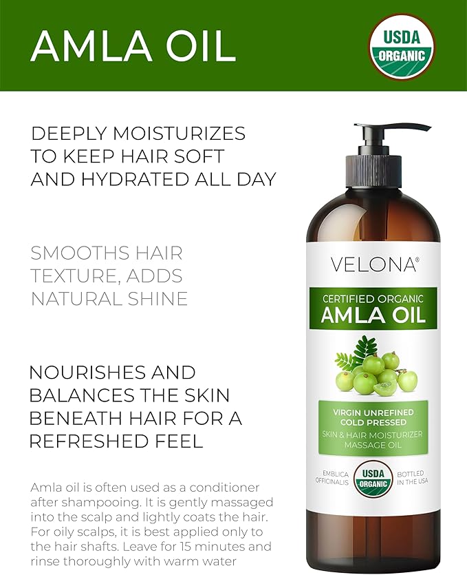 velona Amla Oil USDA Certified Organic - 16 Fl Oz | 100% Pure and Natural Carrier Oil | Extra Virgin, Unrefined, Cold Pressed-GlimoraGlow