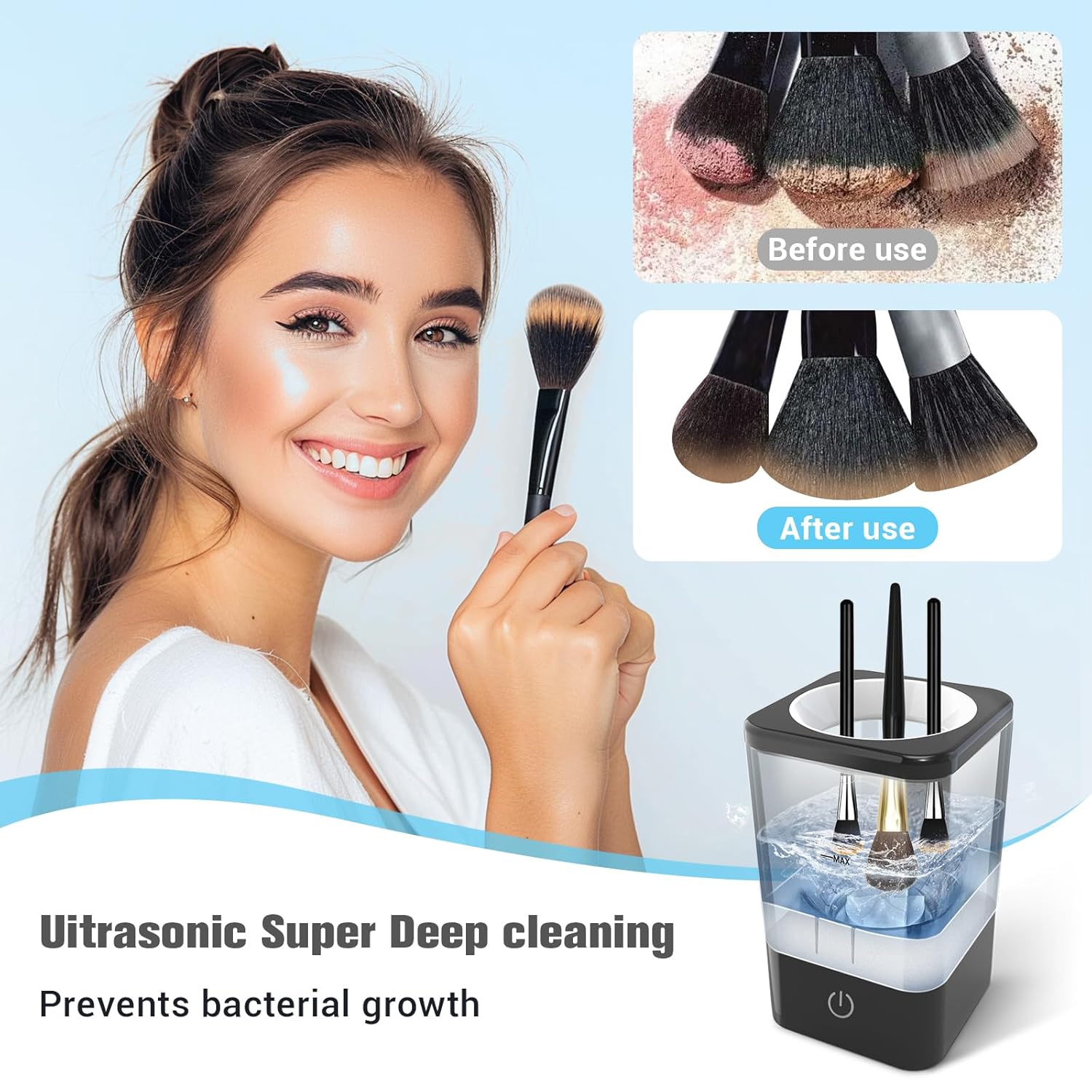 Makeup Brush Cleaner, Neeyer Super-Fast Electric Brush Cleaner Machine Automatic Brush Cleaner Spinner Makeup Brush Tools black-GlimoraGlow