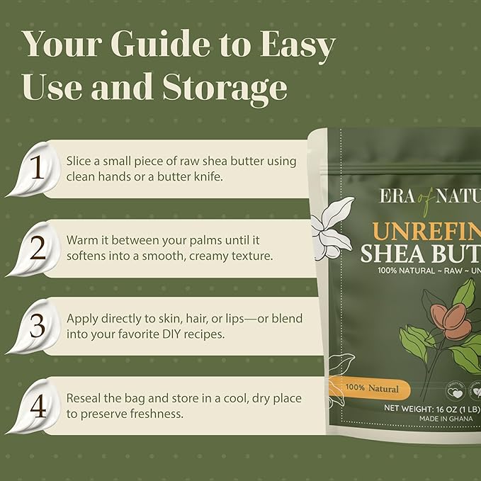 era of nature Organic Unrefined Raw African Ivory White Shea Butter 16oz - Moisturizing Raw Shea Butter Bar for Skin & Hair, DIY Lip Balm Base, Cream, Soap & Lotion Making Supplies Kit, Skincare-GlimoraGlow