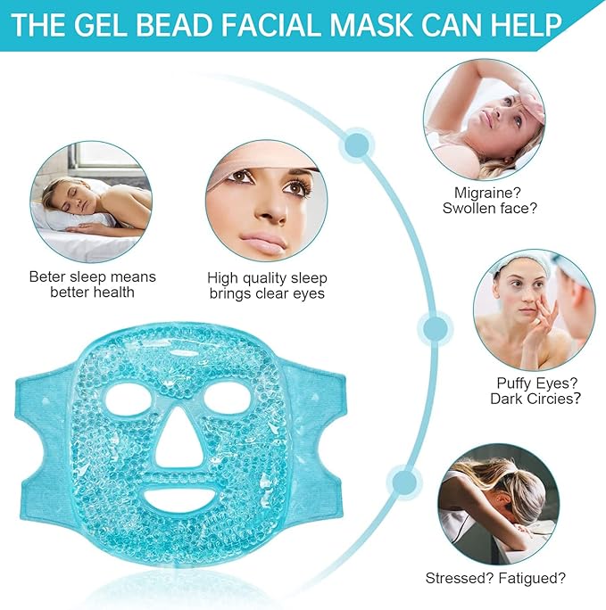 Ice Face Mask Reusable and Cold Gel Eye Mask for Puffiness/Dark Circles/Eye Bags/Dry Eyes/Headaches/Migraines/Stress Relief, Ice Pack for Eyes & Face (Blue)-GlimoraGlow