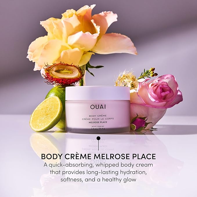 OUAI Body Cream Travel Size, Melrose Place - Hydrating Whipped Body Cream with Cupuaçu Butter, Coconut Oil & Squalane - Softens Skin and Delivers Healthy-Looking Glow - Sulfate Free Skin Care (3.4 Oz)-GlimoraGlow