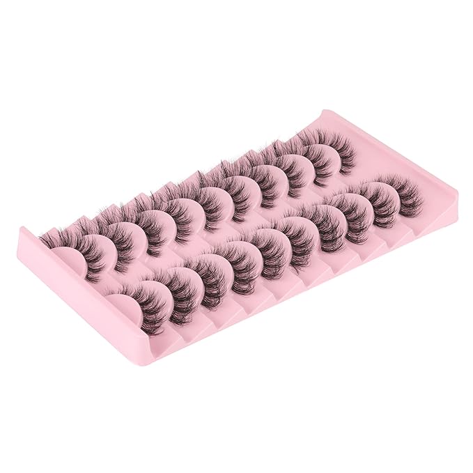 FANXITON Mink Lashes with Clear Band 15 MM 10 Pairs Cat-Eye Lashes Natural Look False Eyelashes Pack Wispy Eyelashes 3D Faux Mink Eyelashes-GlimoraGlow