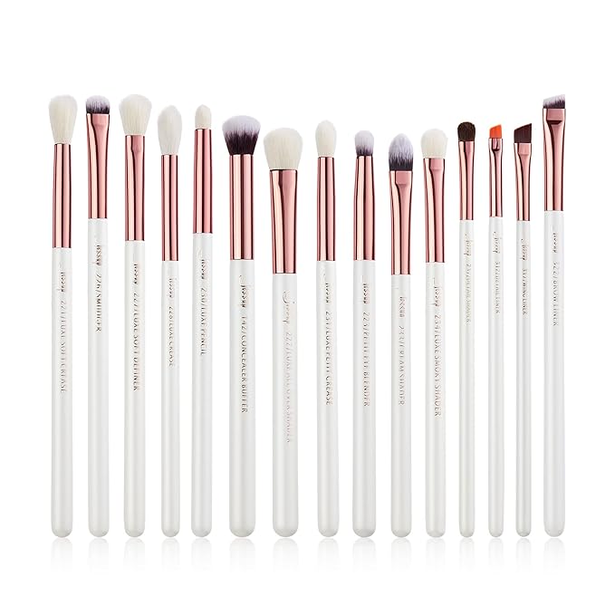 Jessup Eye Makeup Brush Set Professional 15pcs White/Rose Gold Premium Natural-synthetic Eye Shadow Blending Concealer Eye & Brow Liner Brushes, T217-GlimoraGlow