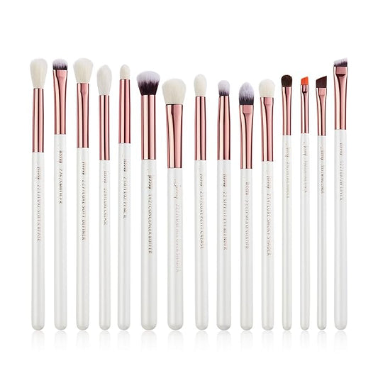 Jessup Eye Makeup Brush Set Professional 15pcs White/Rose Gold Premium Natural-synthetic Eye Shadow Blending Concealer Eye & Brow Liner Brushes, T217-GlimoraGlow