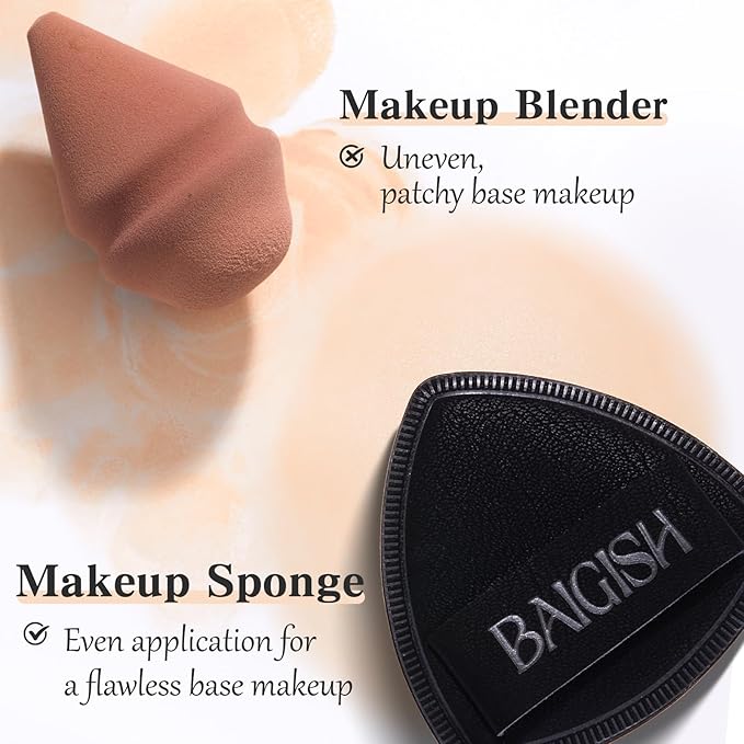 Makeup Sponge 1 Powder Puff +1 Smooth Foundation Brush for Liquid, Cream and Makeup,Super Soft, Makeup Blender, Latex Free Seamless Flawless Soft Setting Couple Set-GlimoraGlow