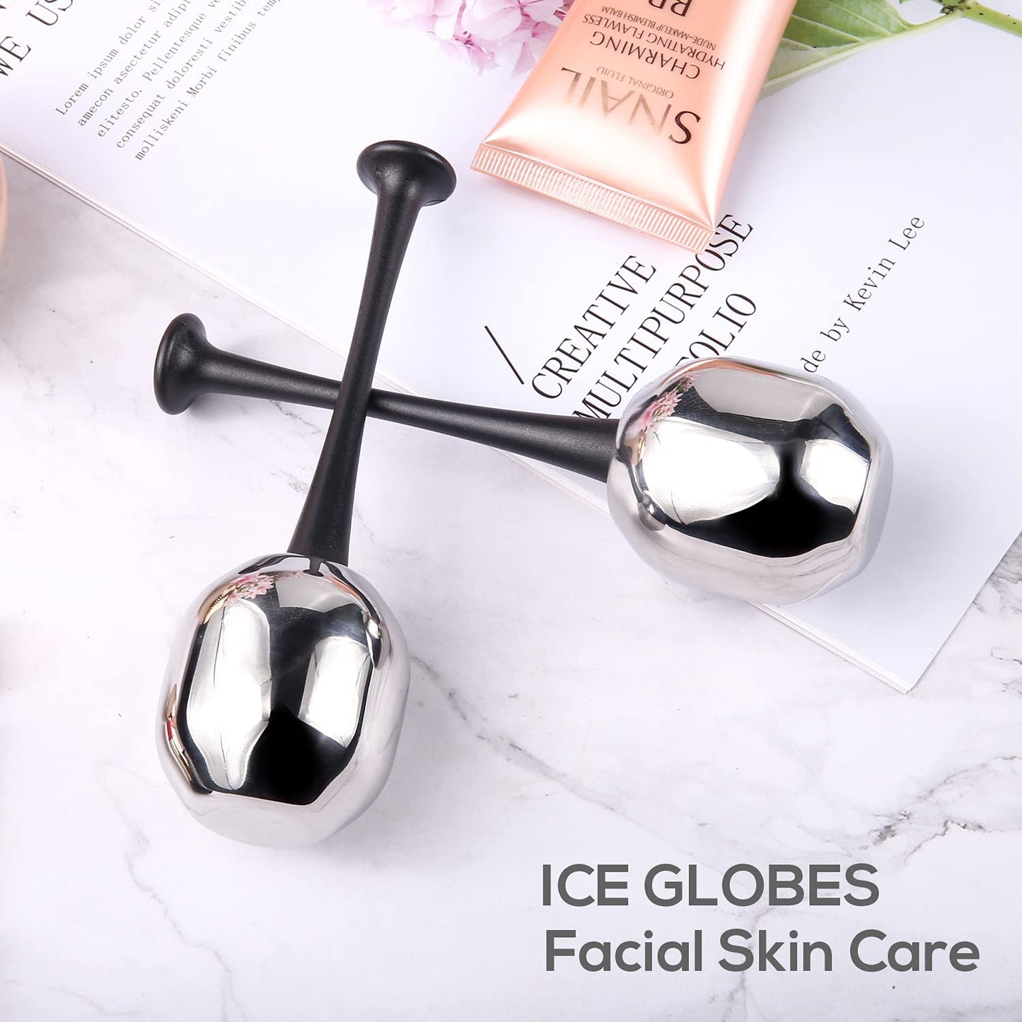 Ice Globes Facial Skin Care Tools for Women Cryo Sticks for Face Eyes, Stainless Steel Face Beauty Cryo Globes for Girls Ladies, Esthetician Supplies Cooling Spa Globes Cold Roller with Storage Case-GlimoraGlow