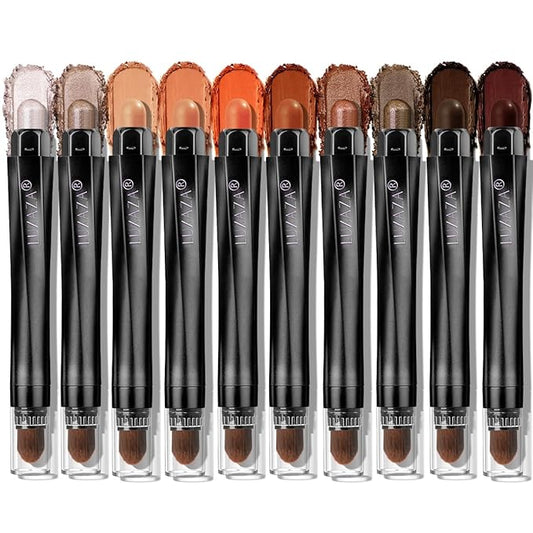 10PCS Eyeshadow Stick,Shimmer And Matte Brown Metallic Cream Eyeshadow Pencil Crayon with Smudge-proof & Waterproof,Eye Brightener Stick-GlimoraGlow