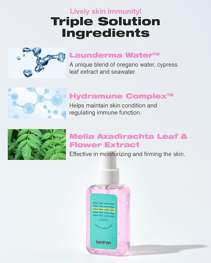 Clean Face Solid Mist - Calming, Hydrating, and Moisturizing Gel-To-Mist Dermatologist Tested Hypoallergenic Facial Spray for Redness Relief and Soothing Irritated Skin - (3.38 fl. oz.)-GlimoraGlow